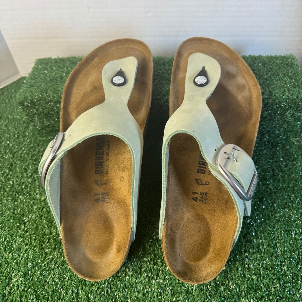 Birkenstock Gizeh Big Buckle Sage Green Nubuck Leather Sandals Womens 41 - Sz 10 - Picture 4 of 7